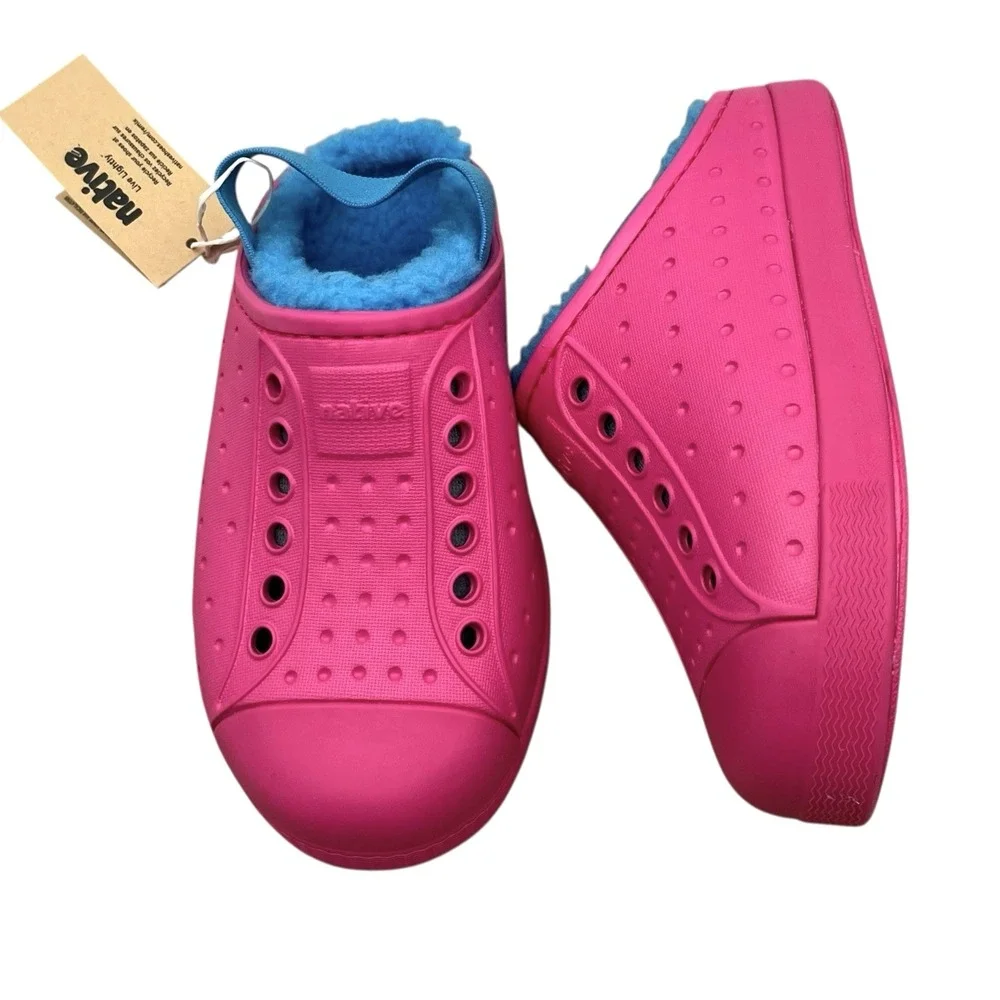 Native Toddler Girls Jefferson Cozy Glow Slippers Size 9 Pink Sky Blue Faux Fur